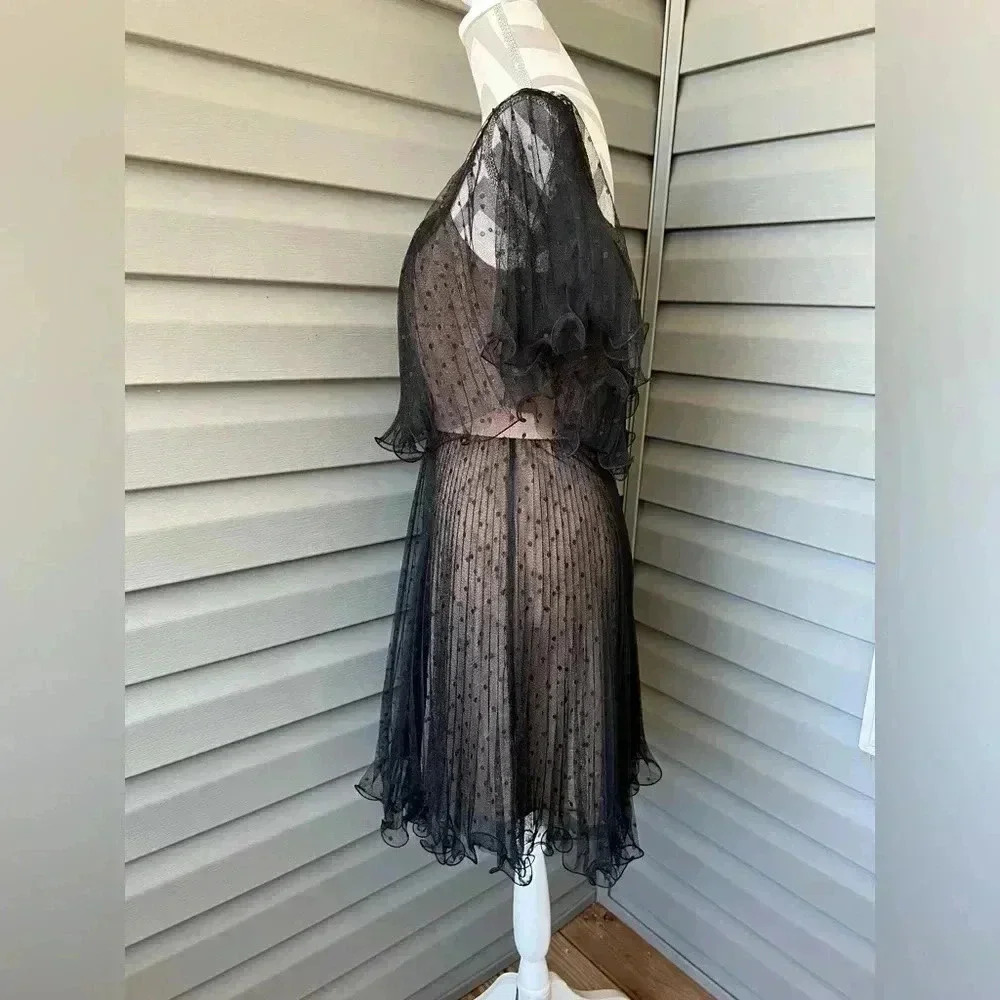 BCBG MaxAzria Black Mesh Polka Dot Party/Cocktail Dress Sz 6 - Picture 4 of 8